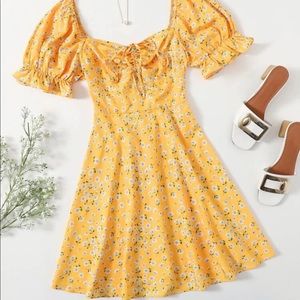 Plus Yellow Floral Milkmaid dress